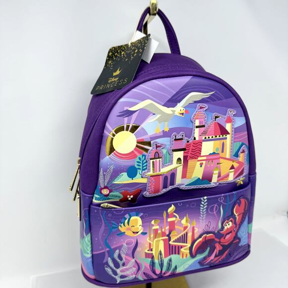 Loungefly Disney Princess Purple Little Mermaid Ariel Castle Mini Backpack NEW - Picture 1 of 9